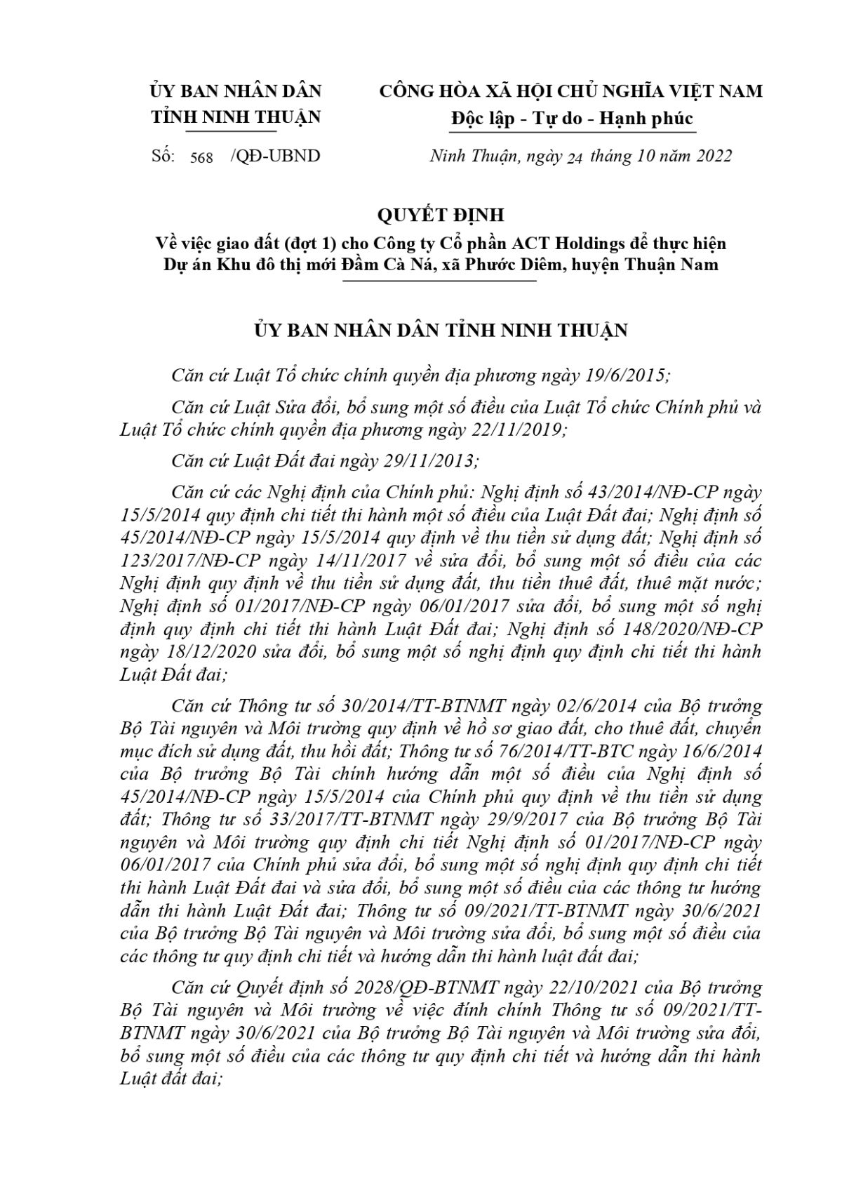 QĐ giao đất đợt 1