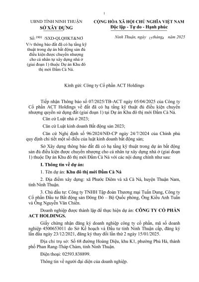 Thông báo đất đã có HTKT